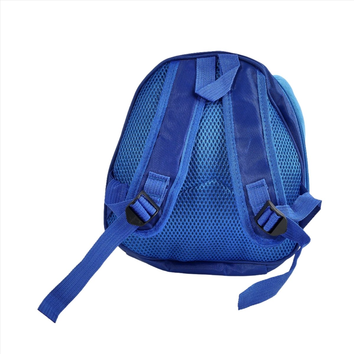 Blue kids chicken-shaped backpack with mesh back panel and two adjustable straps