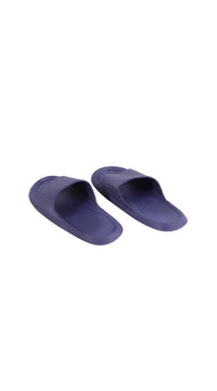 Kids deep purple slide slippers, pair view with rounded toe and open heel.