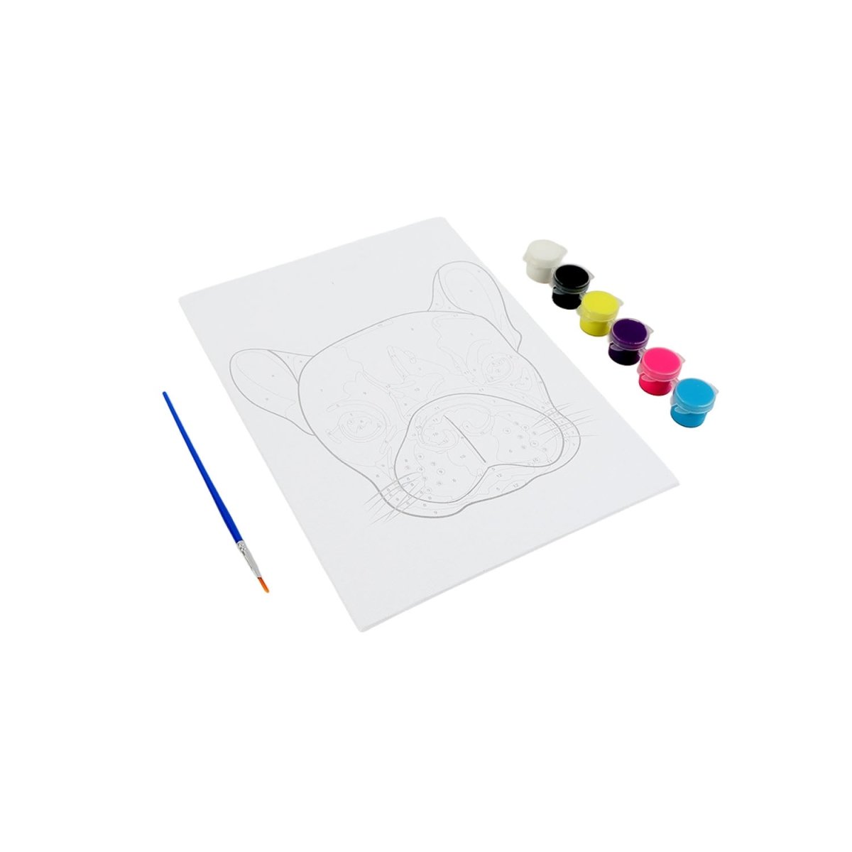 Kids craft paint-by-number French bulldog canvas board set with outline canvas and mini paint pots