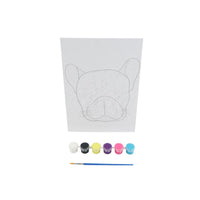 Kids craft paint-by-number French bulldog canvas board set: white canvas, brush, 6 pots