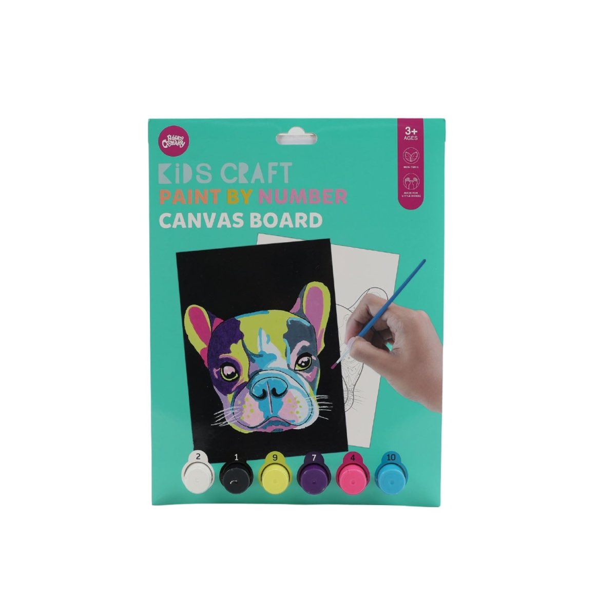 Kids craft paint-by-number French bulldog canvas board set with numbered paint guide