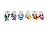 Assorted fabric scrunchie hair ties in multiple colors, each on a white display card.