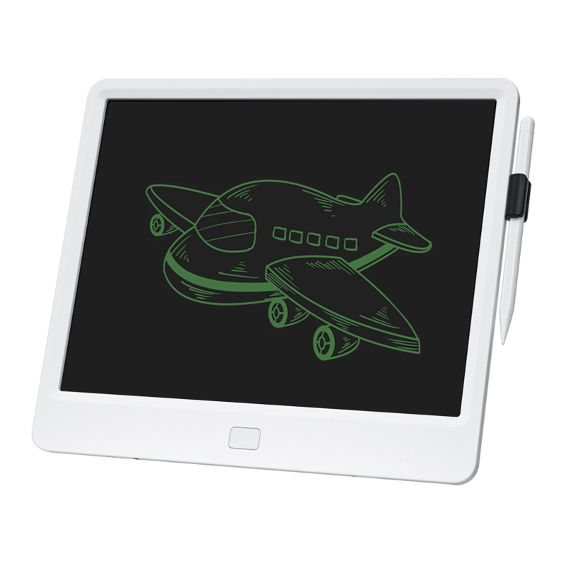 Kids electronic writing pad with airplane drawing on dark screen
