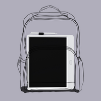 Kids electronic writing pad with illustrated backpack-style cover