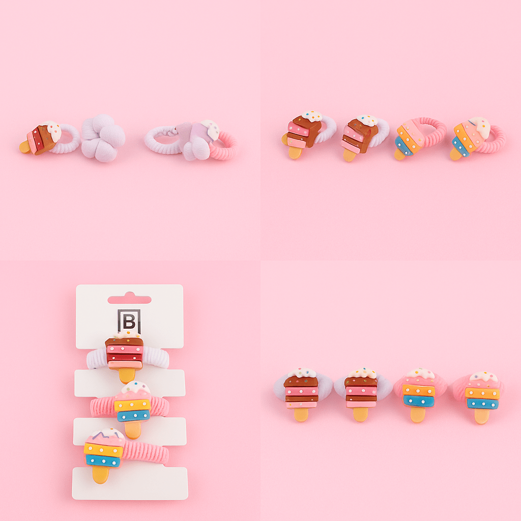 Pack of 4 Cake-Shaped Colorful Kids Hair Ties