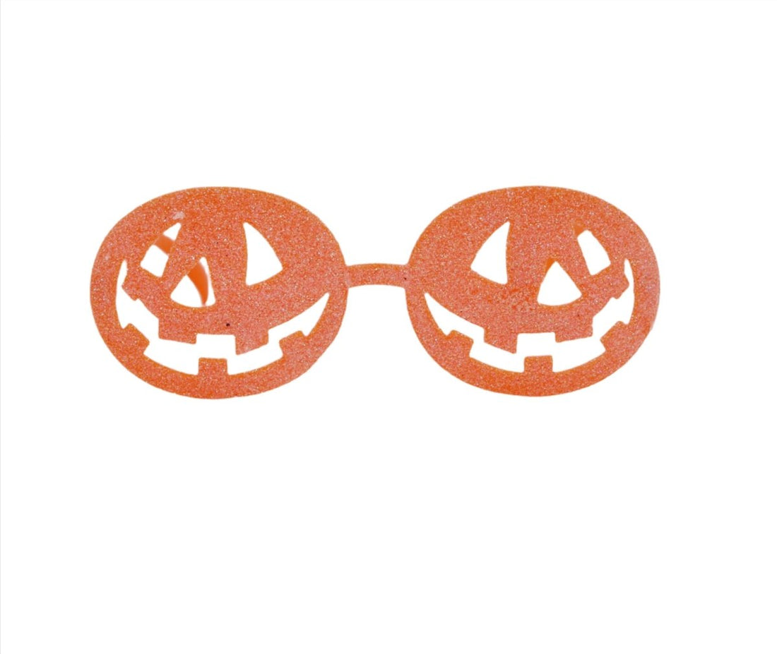 Kids pumpkin jack-o-lantern glasses with orange frames and carved face lenses