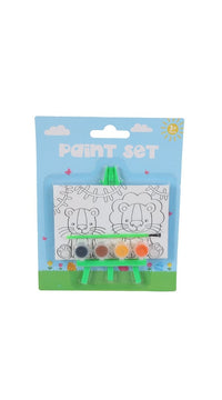 Kids paint set with easel, animal stencil board, and assorted paint pots