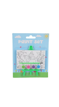 Kids paint set with easel, butterfly stencil board, and rainbow paint pots