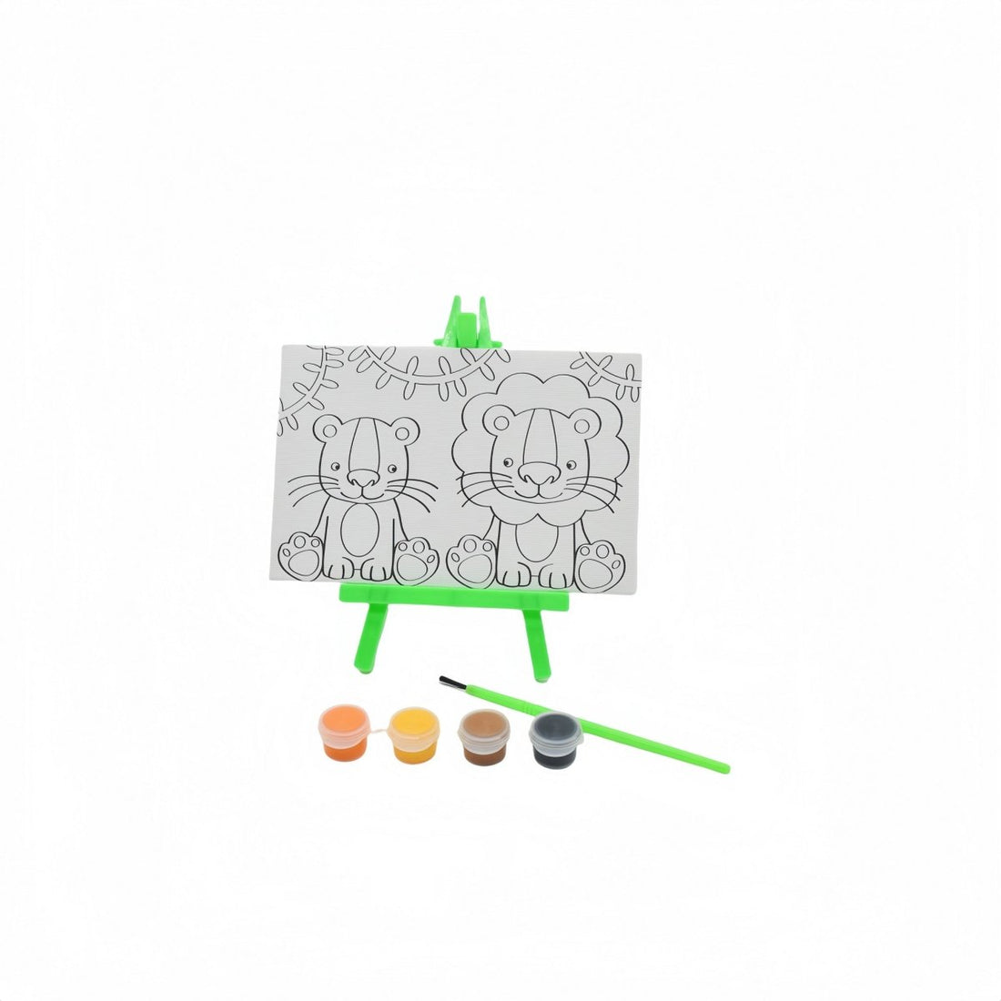 Kids paint set with easel and animal stencil board, plus paint pots and brush