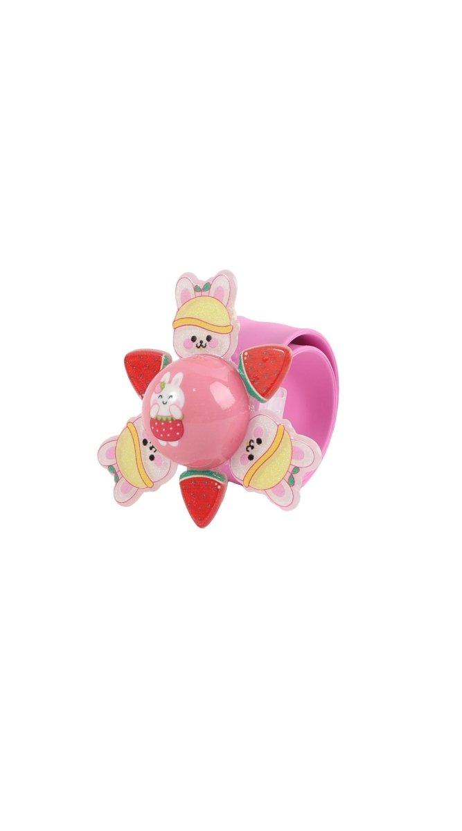 Pink spinning bunny fruit bracelet with heart and watermelon slice charms