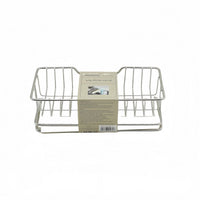 Stainless steel sponge rack with wire grid, shown with instruction packaging