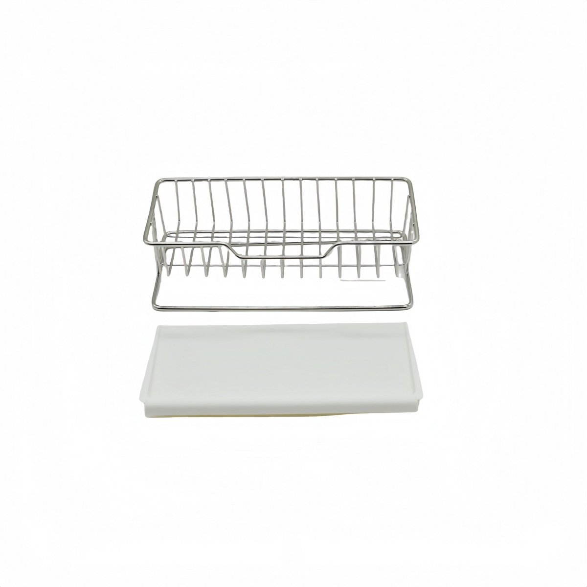 Stainless steel sponge rack with wire draining grid and front sponge ledge