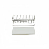 Stainless steel sponge rack with wire draining grid and front sponge ledge