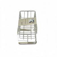 Stainless steel sponge rack with wire frame, shown in product packaging