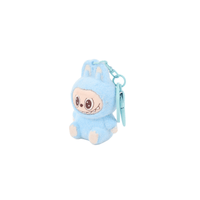 Labubu keychain plush in blue with keyring clasp, side view