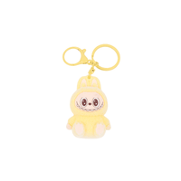 Labubu keychain plush in yellow with double keyring and charm, front view