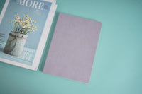 Lavender velvet notebook, closed with smooth rectangular cover