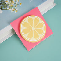 Lemon slice sticky notes: round lemon slice pad on pink square sheets