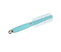 Light blue thermal round hair brush with white bristle tips and teal handle