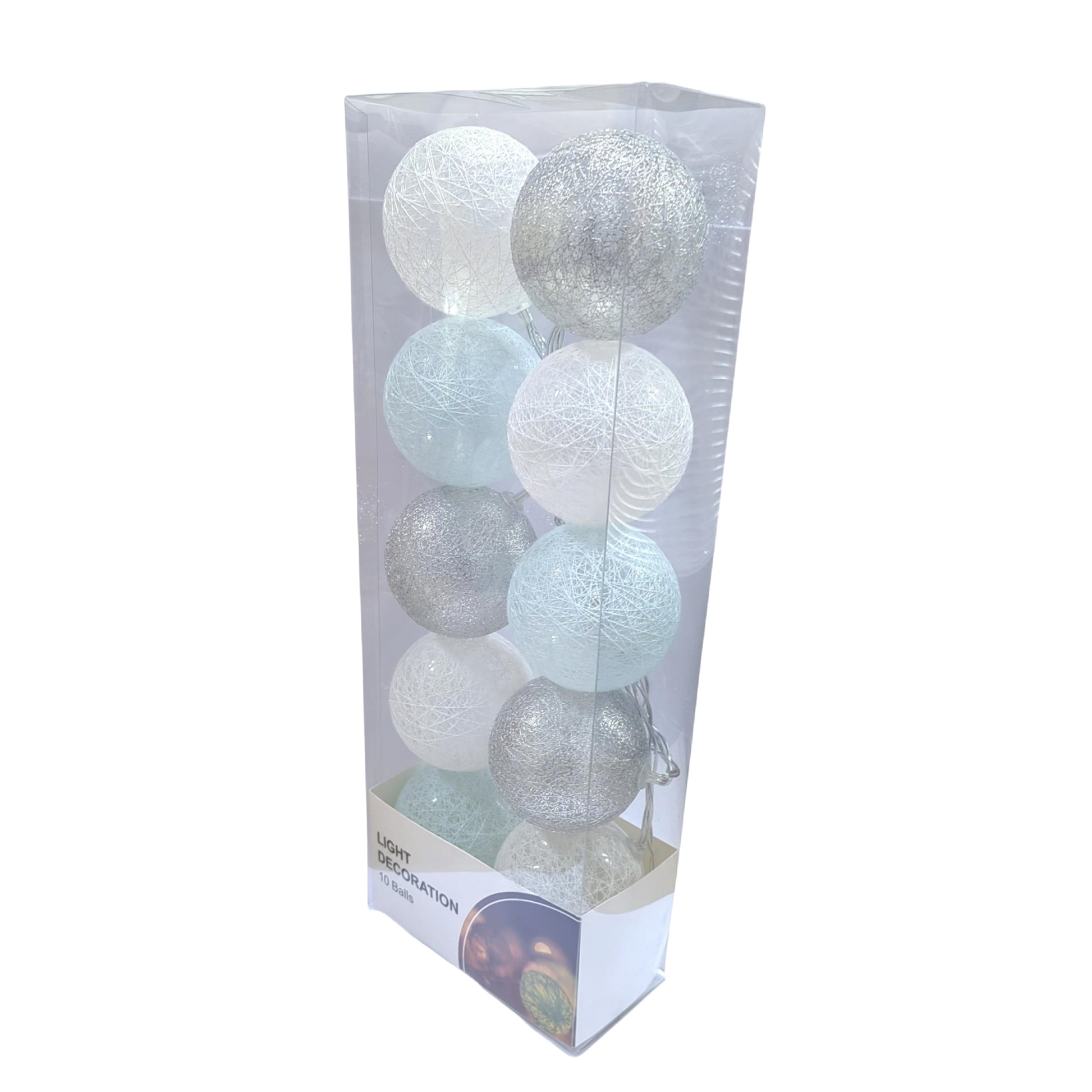Light decoration ball set with silver and white globe bulbs in box