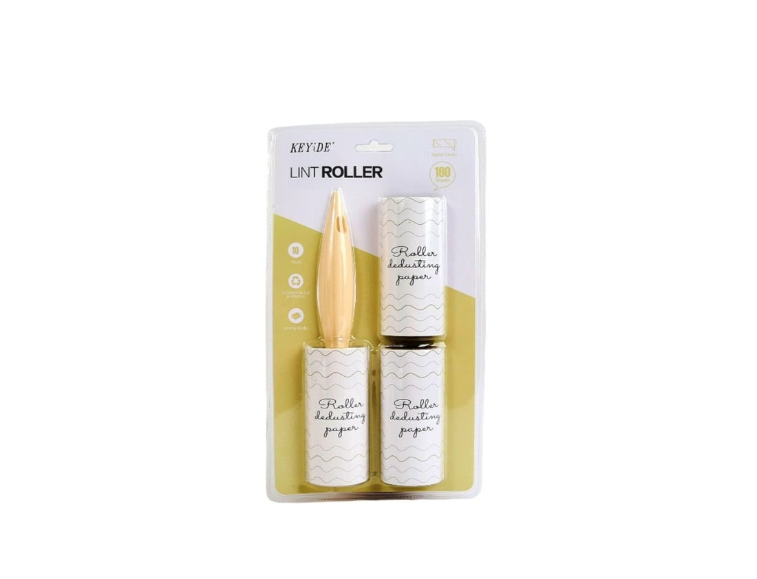 KEYDE lint roller 2-pack in yellow and white refill tape in blister packaging