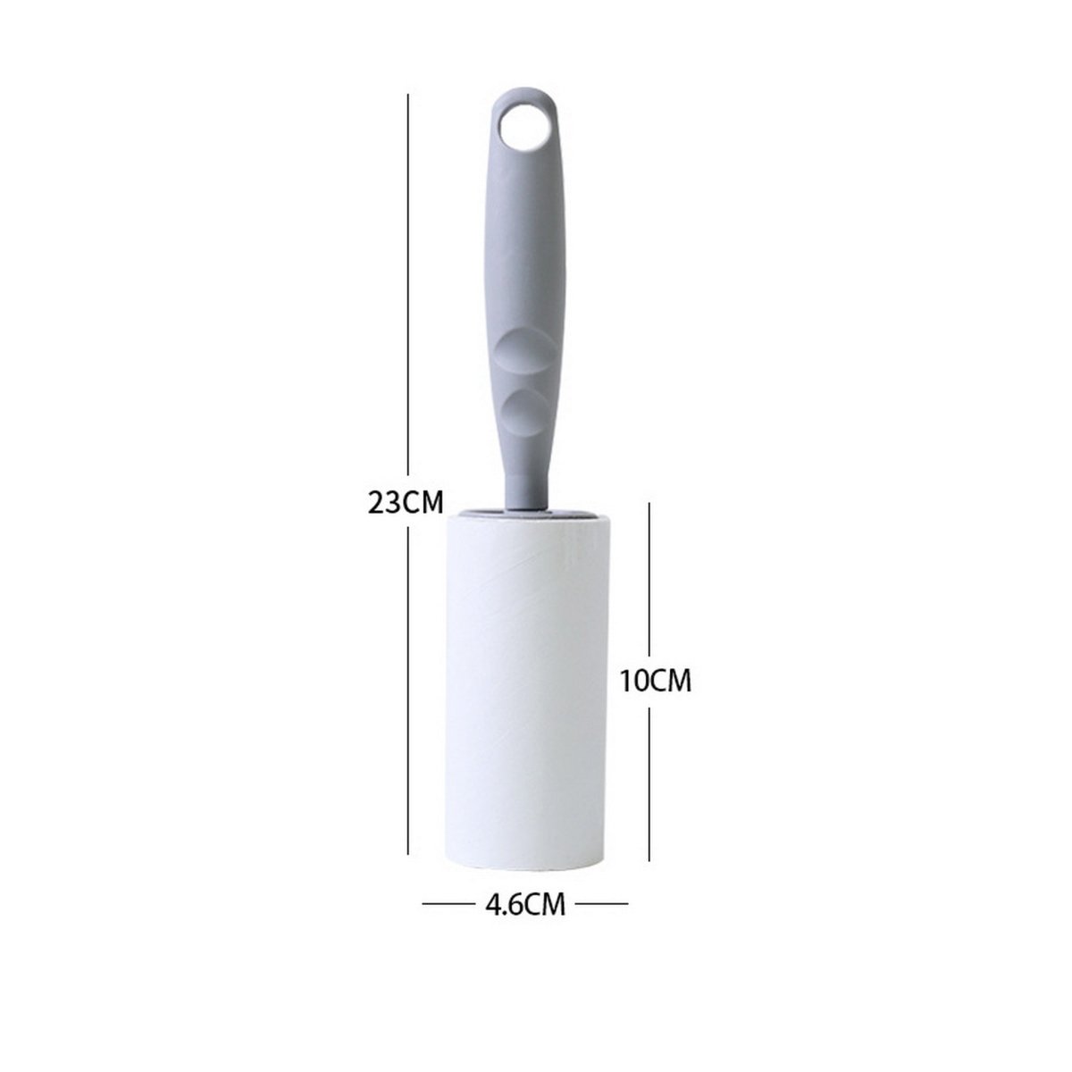 Lint roller dimensions: 23cm height, 10cm roller height, 4.6cm diameter