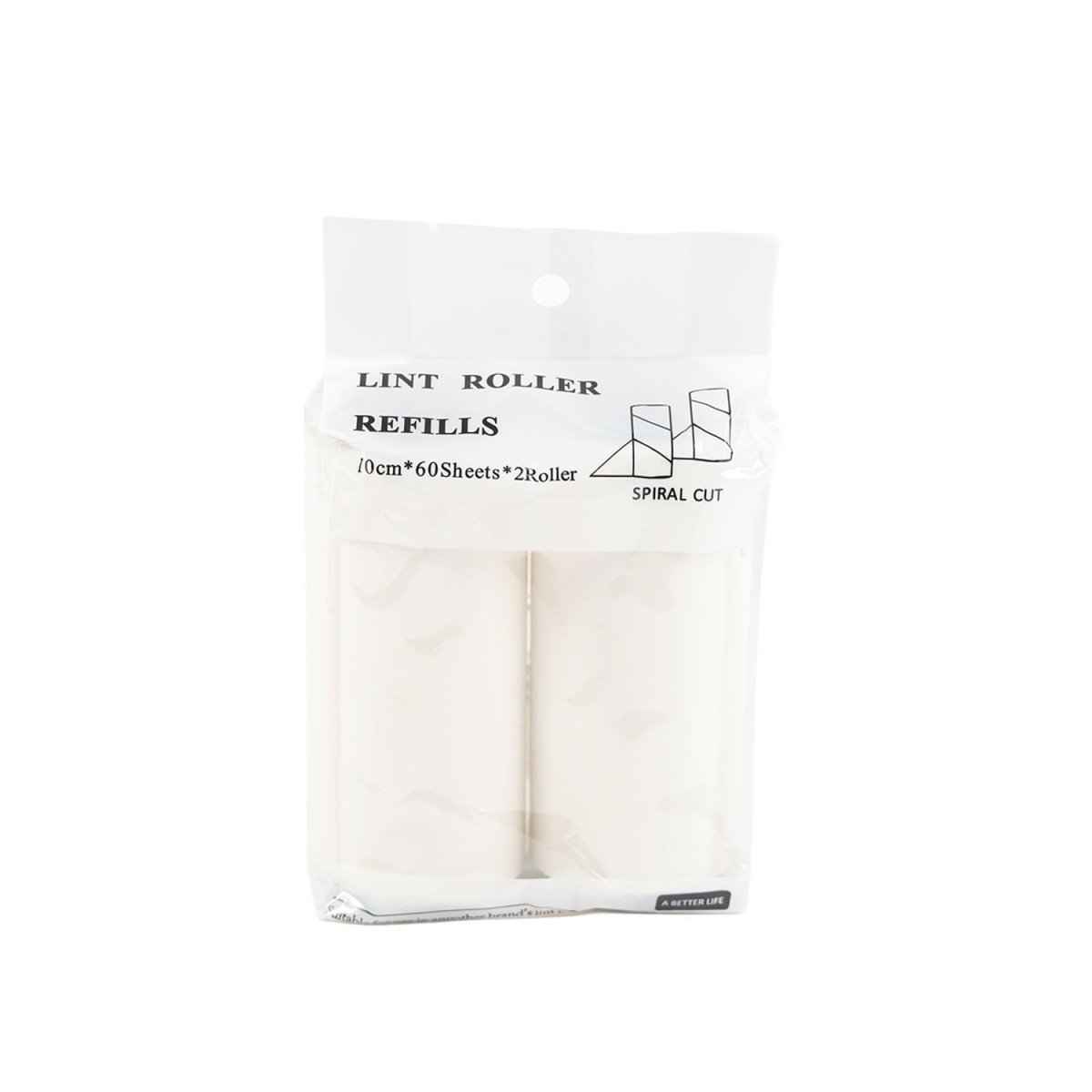 Lint roller refill pack, 2 rolls with 60 sheets each, spiral-cut sheets