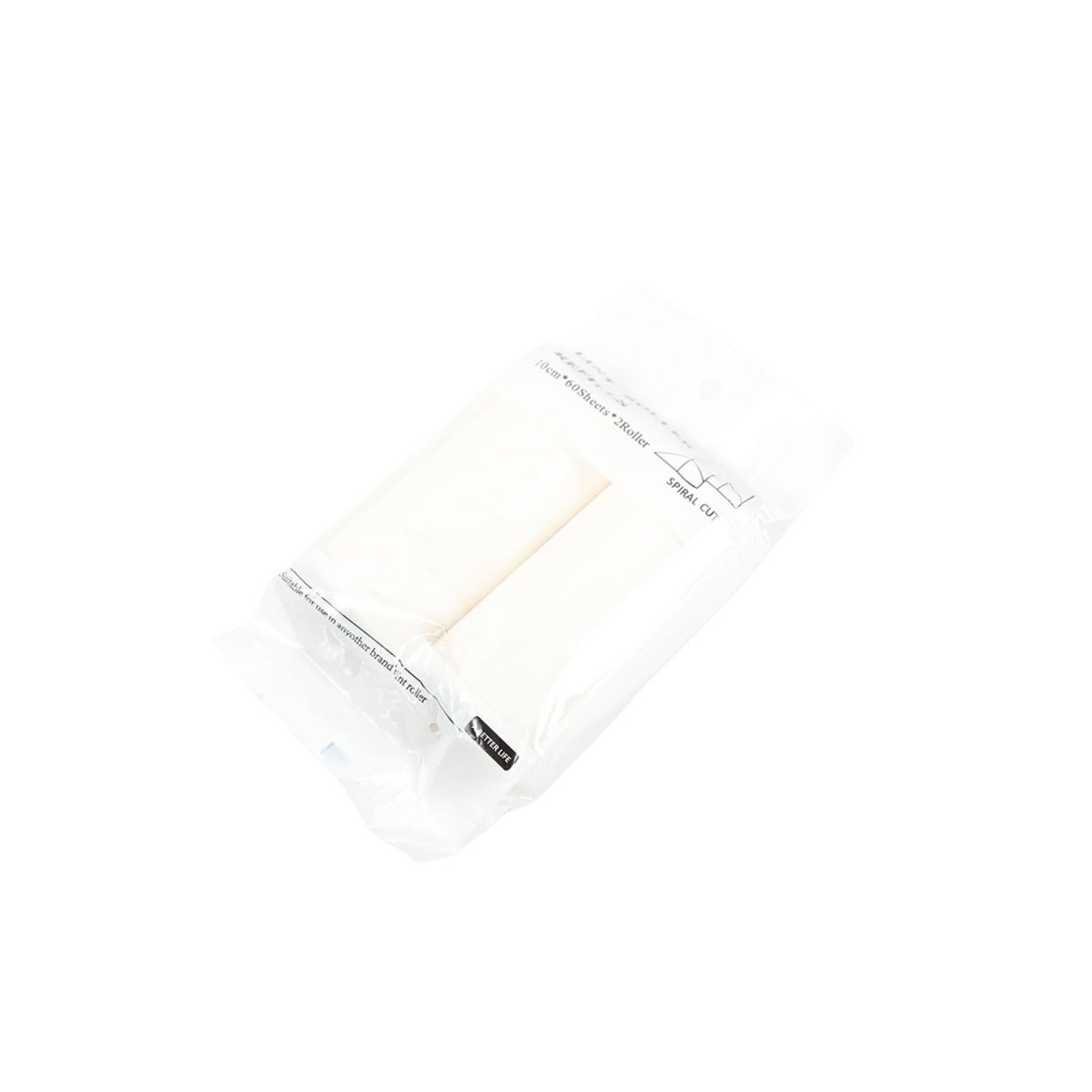 Lint roller refill rolls in sealed pack, two pale sheets rolls