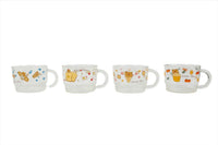 Set of kids glass cups with different bear-themed prints, each with a wide handle