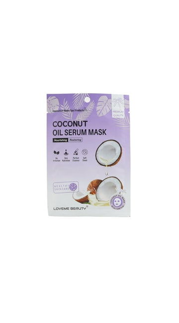 Loveme Beauty coconut oil serum mask (25 ml) in purple pouch packaging