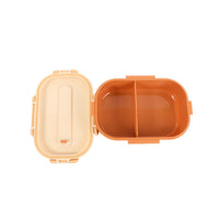 Opened two-compartment 1000ml bento lunch box with orange divider