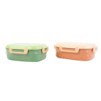 Green and peach two-compartment 1000ml bento lunch boxes with latch handles