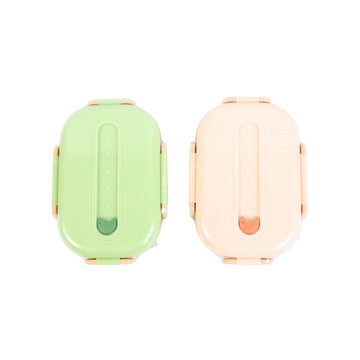 Green two-compartment 1000ml bento lunch box with latch handle