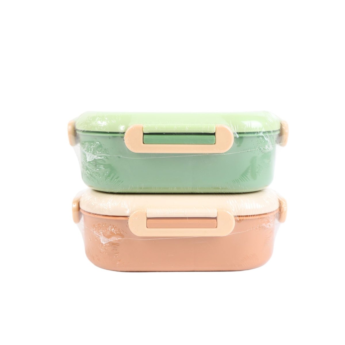Stacked two-compartment 1000ml bento lunch boxes in green and beige