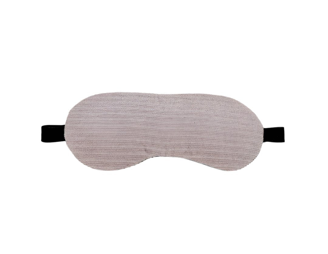 Sleep eye cover mask, beige fabric with black side straps