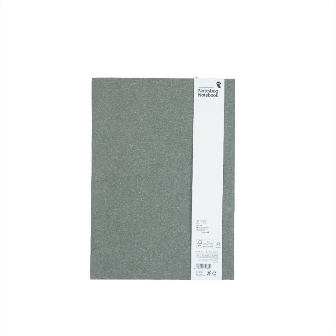 Grey hardback A4 notebook with textured cover and spine, front view