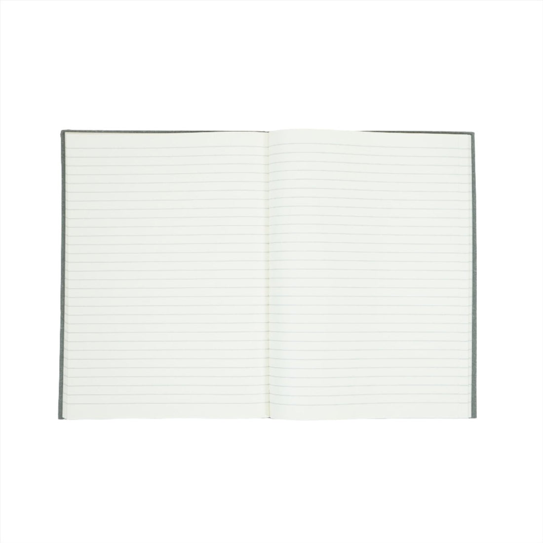 Open A4 hardback notebook with lined pages, flat lay