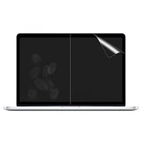 MacBook screen protector film on laptop screen with peel-away corner