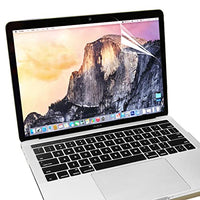 Crystal clear screen protector sheet on MacBook display, shown with corner peel