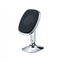 Magnetic car phone mount with black magnetic pad and chrome base clip