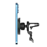 Magnetic wireless charger thin side profile with vent clamp and charging face