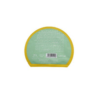 Hydrating facial mask package back label on green semicircle with yellow edge