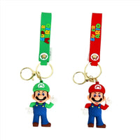 Mario and Luigi PVC keychain set with red and green straps and gold keyrings
