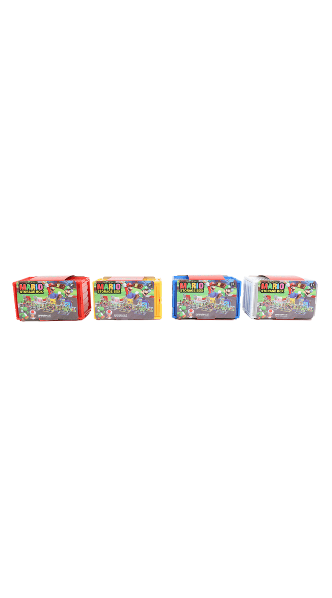 Set of three printed DIY storage containers with Mario graphics