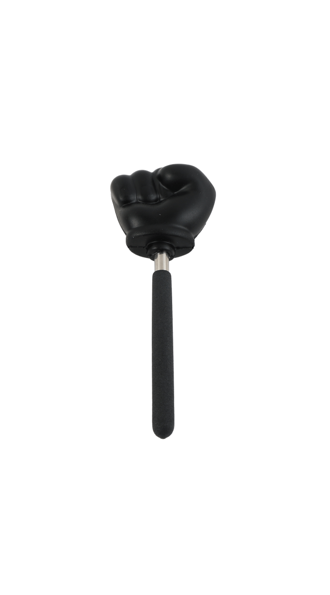 Black massage hammer with rounded knuckle head and long handle