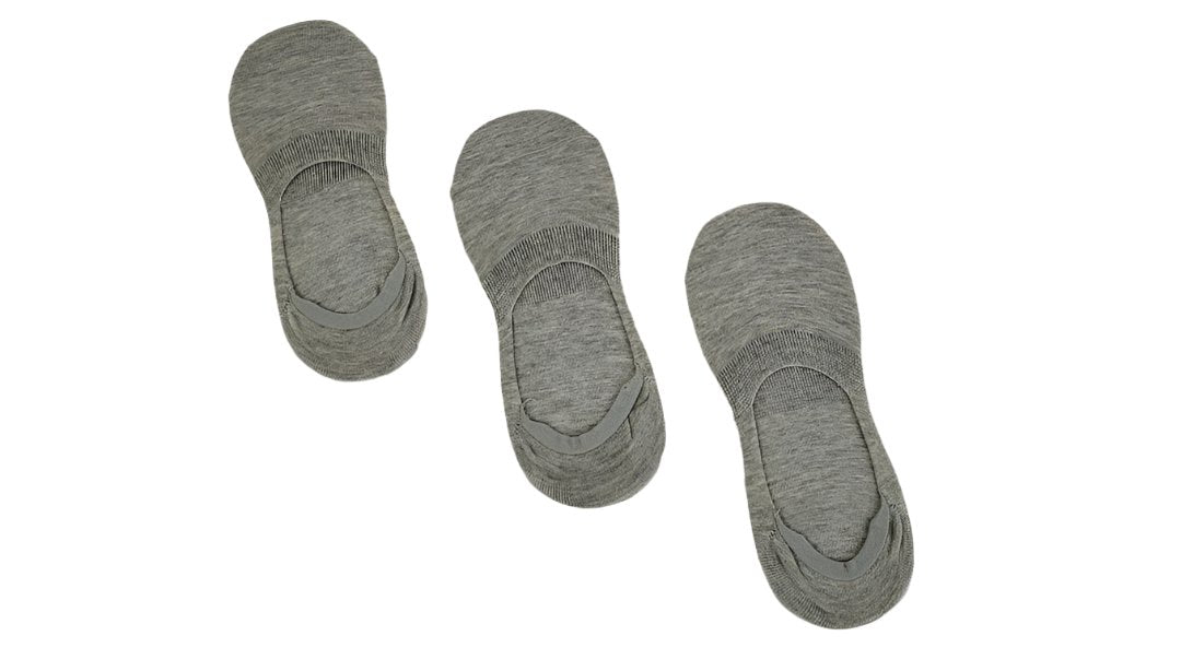 Gray no-show socks, three-pack with invisible low-cut ankle design