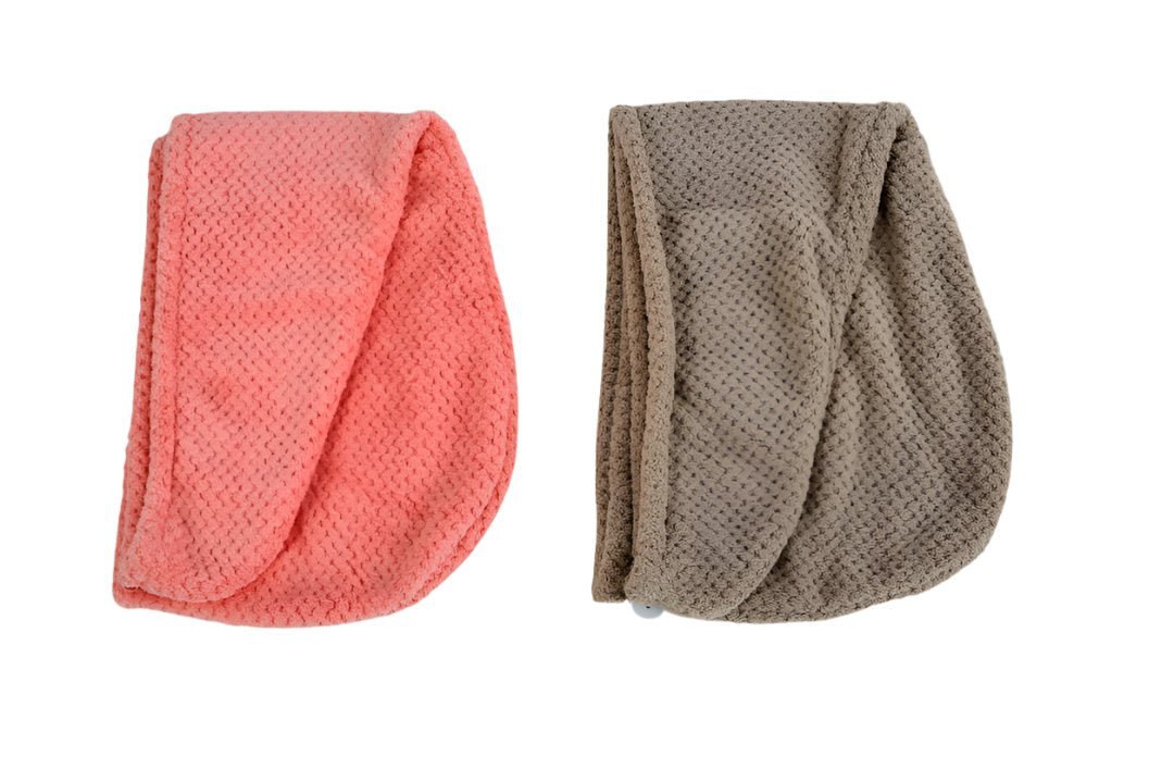 Microfiber hair-drying cap, folded microfiber, pink and gray