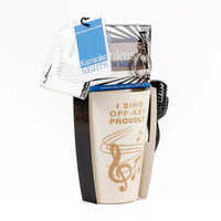 Karaoke Nights gift box with beige ceramic cup and black microphone handle