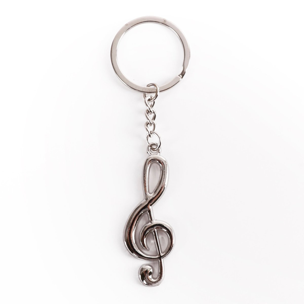 Metal treble-clef microphone keychain with silver ring and chain