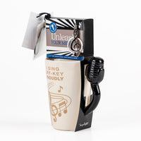 Ceramic karaoke cup and black microphone handle with gift box and treble-clef keychain